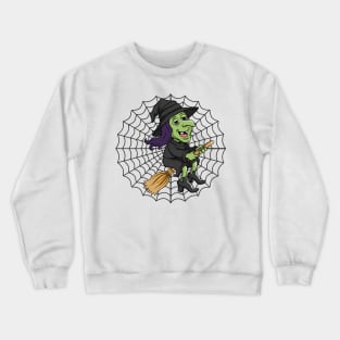 Halloween Witch Broom Spider Web Crewneck Sweatshirt